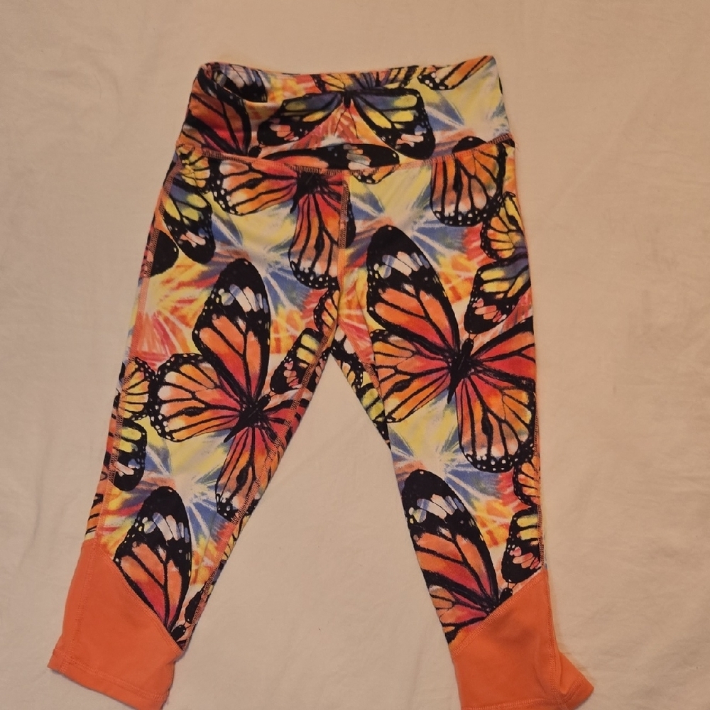 Danskin Now Orange and Yellow Carpi Leggings Vibrant Butterfly Print
